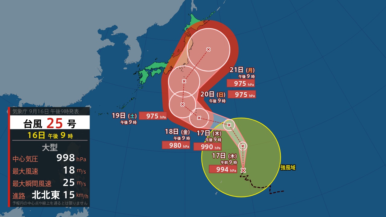 大型の台風25号の進路予想