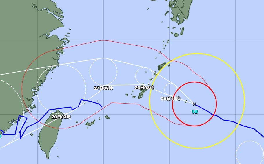 【台風18号】警報発表、最接近の時間帯は　沖縄・大東島地方にかなり接近、猛烈な風に厳重警戒（25日午前5時30分）