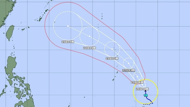 台風18号(ソウデル)が急速発達の予想「非常に強い」勢力で24日にかけ日本の南へ北上 今後の進路に厳重警戒【雨と風のシミュレーション】|TBS NEWS DIG