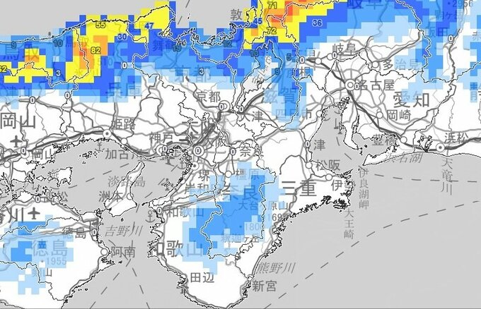 【大雪情報】近畿地方　24日夜のはじめ頃から再び大雪となる見込み　25日夕方までの24時間に多い所で北部で60センチ  中部で50センチ  南部で10センチ降雪予想【雪と雨のシミュレーション】　|　富山のニュース｜天気・防災｜チューリップテレビ