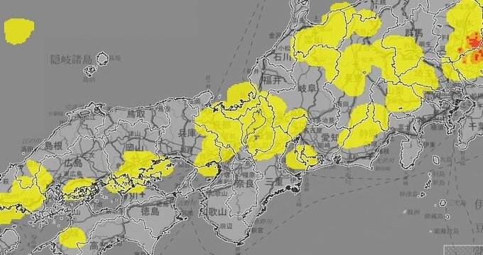 【気象情報】近畿地方は引き続き18日夜遅くにかけて大気の状態が非常に不安定に　局地的に雷雲が発達する見込み【雨と風のシミュレーション】　|　富山のニュース｜天気・防災｜チューリップテレビ