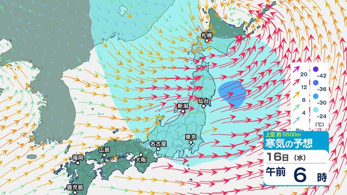 北陸の上空5500メートルに氷点下30℃以下の強い寒気…大気の状態 非常に不安定に【雨と風シミュレーション】16日夕方にかけ落雷や竜巻などの激しい突風、ひょう、急な強い雨に注意|TBS NEWS DIG