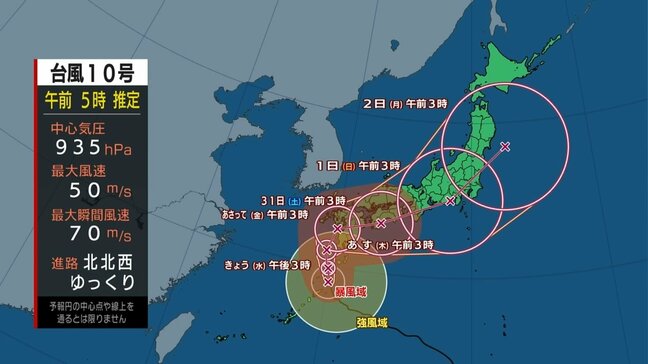 【台風情報】非常に強い台風10号 最大瞬間風速は70メートル ゆっくりした速さで北北西へ|TBS NEWS DIG