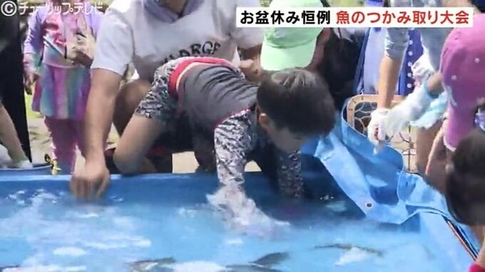 夏休みの歓声！魚のつかみ取り子どもたち悪戦苦闘…イワナやヤマメに挑戦　富山・入善町|TBS NEWS DIG