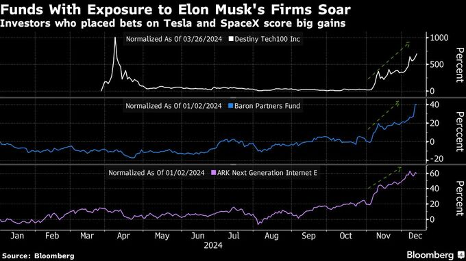 マスク氏銘柄に集中投資のファンド、米大統領選後に500％超リターン