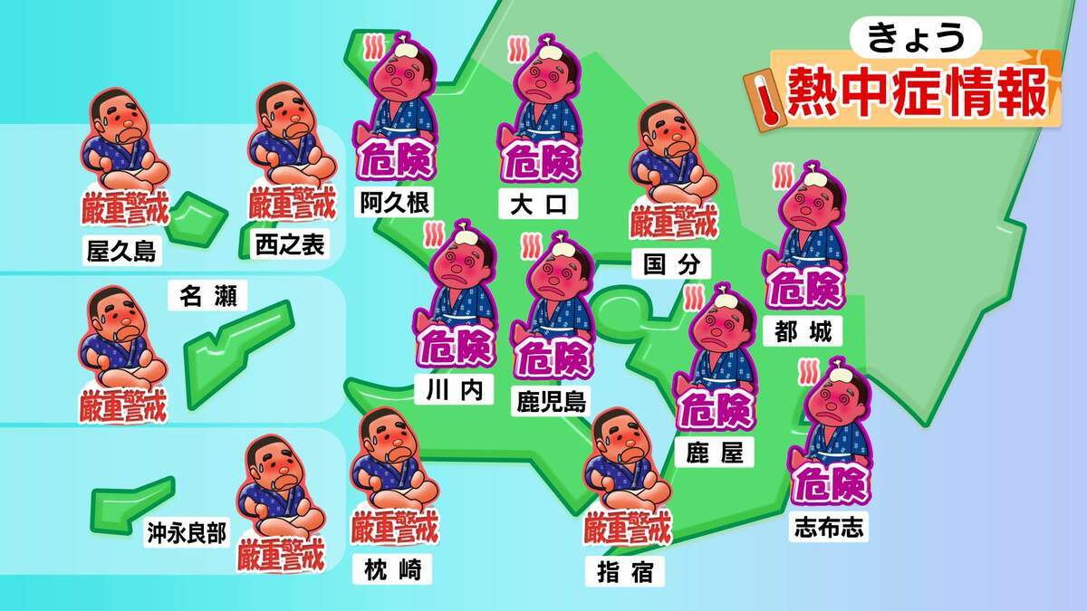 鹿児島市・鹿屋市34度予想　鹿児島県内で4日ぶり熱中症警戒アラート　薩摩、大隅、種子島・屋久島地方に発表