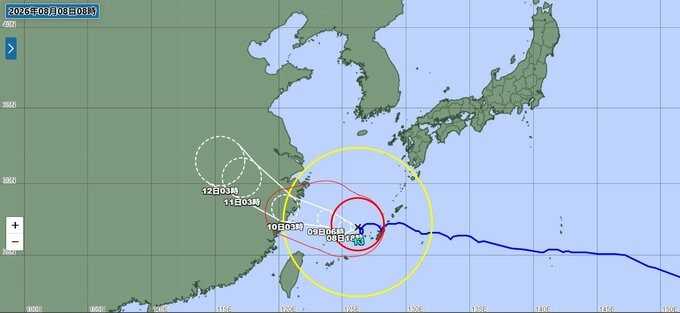 台風13号（ドルフィン）大型で非常に強い勢力　久米島北西を北上中　最大瞬間風速60mの猛烈な風に警戒　東シナ海から10日（月）に華中へ　|　富山のニュース｜天気・防災｜チューリップテレビ