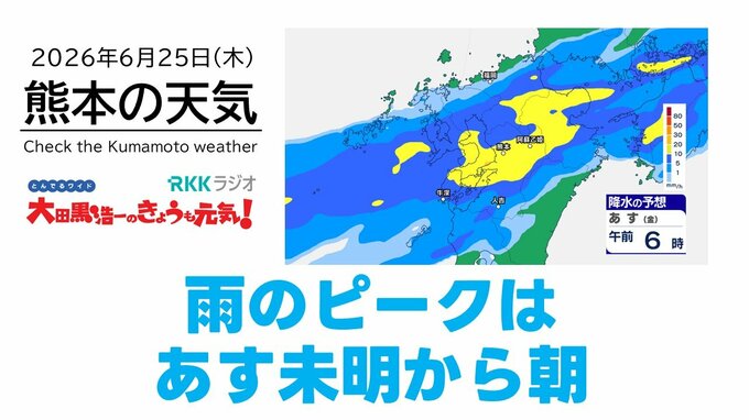 6月25日（木）【熊本の天気】次の雨のピークは明日の未明から朝　RKK気象予報士の天気解説 ＜阿蘇や天草のライブカメラも配信中＞|TBS NEWS DIG