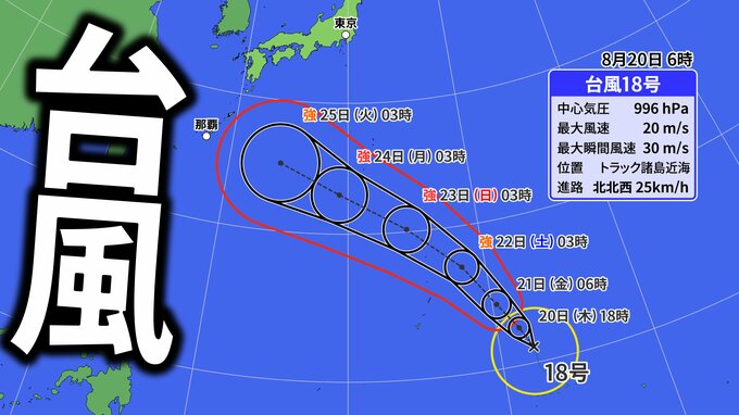 【台風18号】最大瞬間風速65m/s・中心気圧935hPa予想　「非常に強い勢力」に発達へ　今後の進路・日本列島への影響は？【気象庁・台風情報・雨風の予想シミュレーション】|TBS NEWS DIG