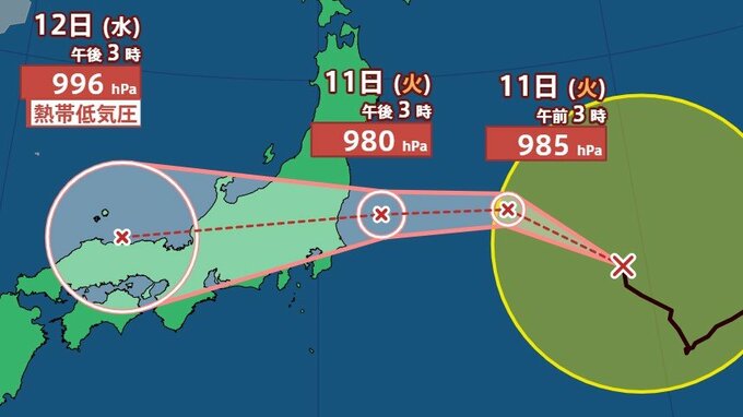 【台風情報】台風15号祝日11日午後には関東甲信に接近 上陸のおそれ 最大瞬間風速は30m/s （10日午後4時時16分　気象庁発表）|TBS NEWS DIG