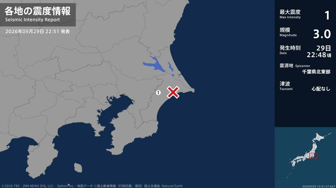 千葉県で最大震度1の地震　千葉県・芝山町|TBS NEWS DIG