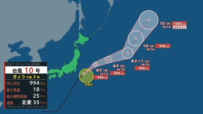 【台風情報】台風10号いま、どこに?今後の進路は?銚子市の東南東約230キロを1時間におよそ35キロの速さで北東へ【雨と風のシミュレーション】|TBS NEWS DIG