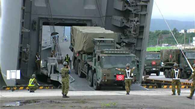 日米共同訓練始まる　鹿児島市谷山港に12式地対艦誘導弾の弾薬・発射機　輸送艦「にほんばれ」で奄美へ|TBS NEWS DIG