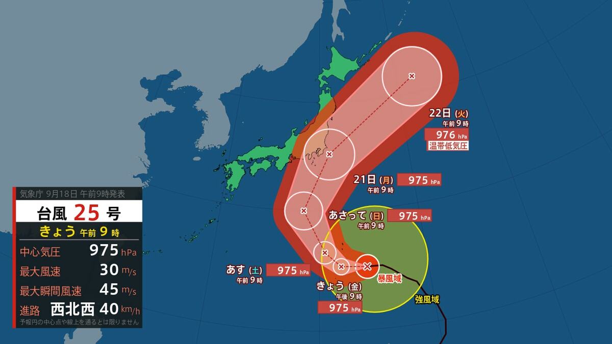 台風25号が北上　21日に本州接近のおそれ　空の便など交通機関の乱れに注意