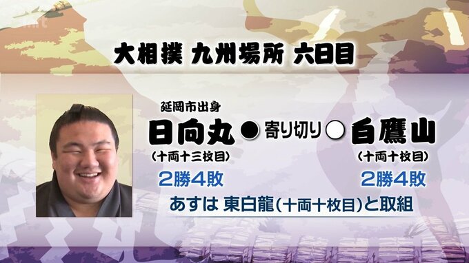 大相撲九州場所6日目　日向丸(延岡市出身)の結果　|　MRTニュース ｜ ＭＲＴ宮崎放送