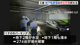 水没した地下駐車場の排水作業終わる 三重・四日市市 大雨で274台の車が水没の被害|TBS NEWS DIG