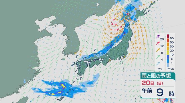 20日(日)は日本海を低気圧が通過し北陸など日本海側では雨が降る天気に 北日本では大雨のおそれも 最新の雨と風シミュレーション|TBS NEWS DIG