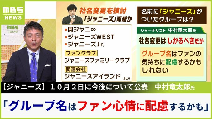 【ジャニーズ】社名変更へ？関ジャニ∞などのグループ名は？元文春・中村竜太郎氏が読む今後の展開「ファンの気持ちに配慮するかもしれない」|TBS NEWS DIG