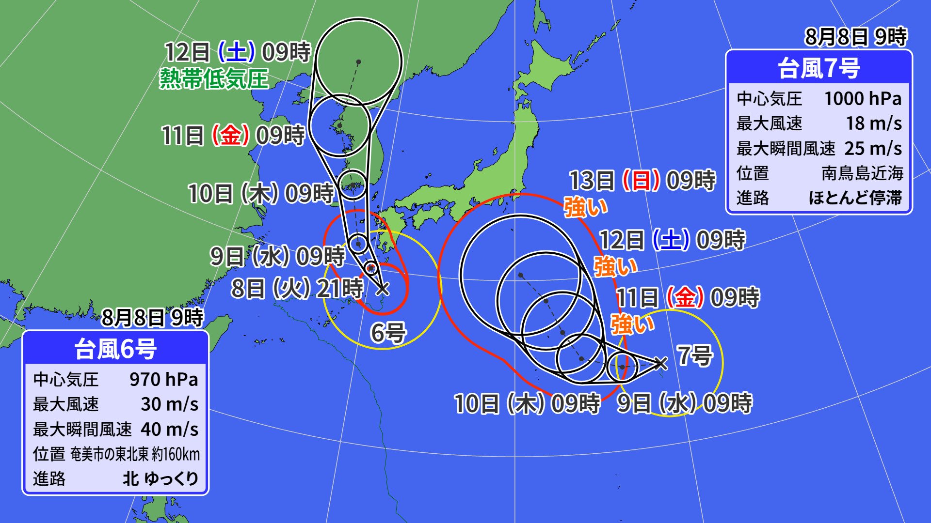 【台風情報】速報：台風7号発生　本州に接近か　今後の進路は？ 警報級の大雨の可能性も　お盆期間の交通の乱れに注意　気象予報士解説　（8日午前10時半現在）
