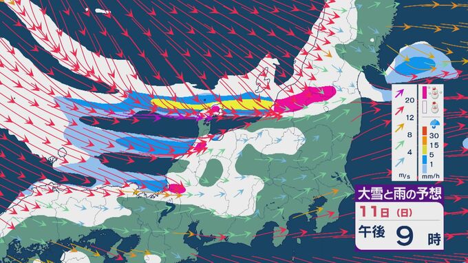 【大雪情報】低気圧が日本海を通過後“強い冬型”に 11日(日)から成人の日の12日(月)は日本海側で大雪に 24時間予想降雪量は東北で100センチ 北陸で70センチに 雪・雨と風シミュレーション　|　石川県のニュース｜MRO北陸放送