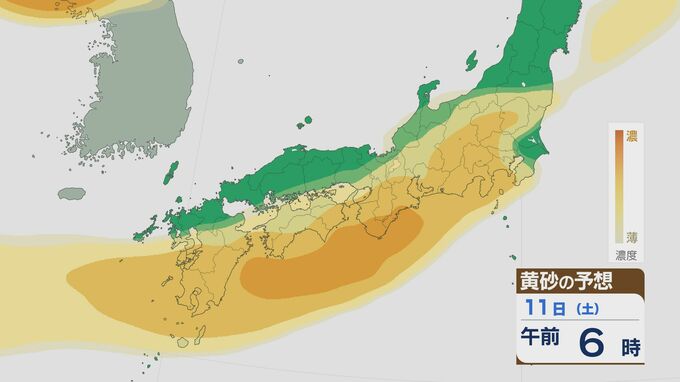 【黄砂情報】大陸からの黄砂 11日(土)は関東にも 12日(日)にかけては北陸や東北でも飛んでくる見込み 飛来予想シミュレーション|TBS NEWS DIG