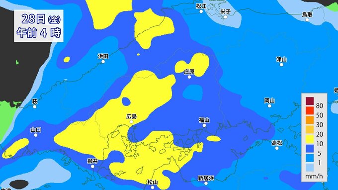 広島県に「大雨に関する情報」発表　28日（金）は断続的に雷伴う激しい雨で大雨おそれ　1時間40ミリ・24時間100ミリ　場合により “警報級”の可能性も　土砂災害・浸水・河川の増水に十分注意【1時間ごと降水シミュレーション】　|　RCC NEWS | 広島ニュース | RCC中国放送