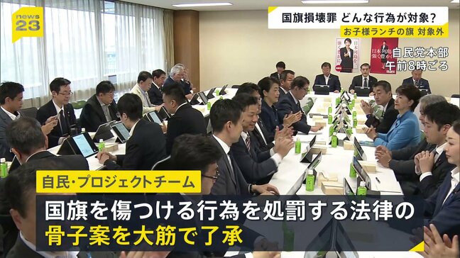 国旗損壊罪の骨子案 自民プロジェクトチームが大筋了承 お子様ランチの旗やアニメ・ゲーム、AIなどでつくられたものは対象外 今国会での成立目指す|TBS NEWS DIG