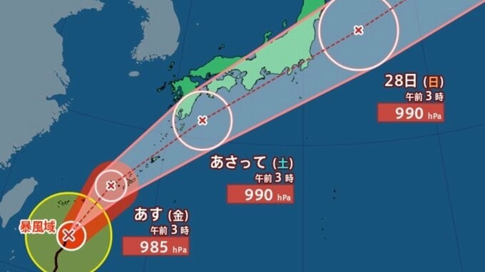 【ダブル台風情報】日本列島横断のおそれ　週末には九州・四国・近畿・東海・関東に接近か「台風7号（メーカラー）」「台風8号（ヒーゴス）」は熱帯低気圧へ　雨風シミュレーションと最新進路を確認【気象庁25日 午前3時50分発表】|TBS NEWS DIG