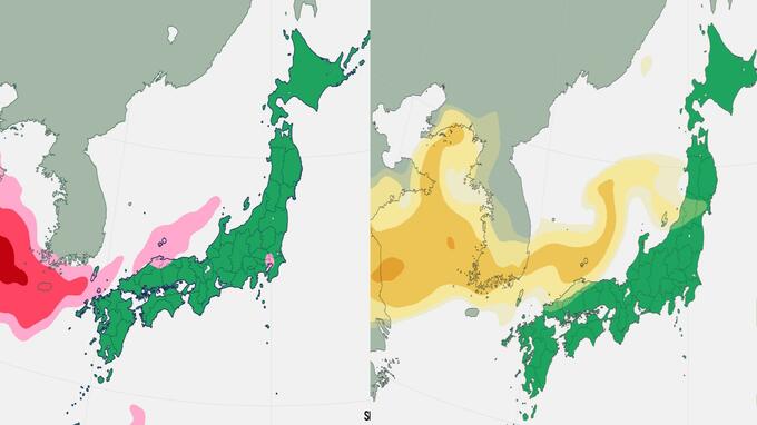 【黄砂とPM2.5】大陸から流入…2日(金)にはダブル飛来予想　西日本から東日本の広範囲で洗濯物やアレルギーに注意【シミュレーション】|TBS NEWS DIG