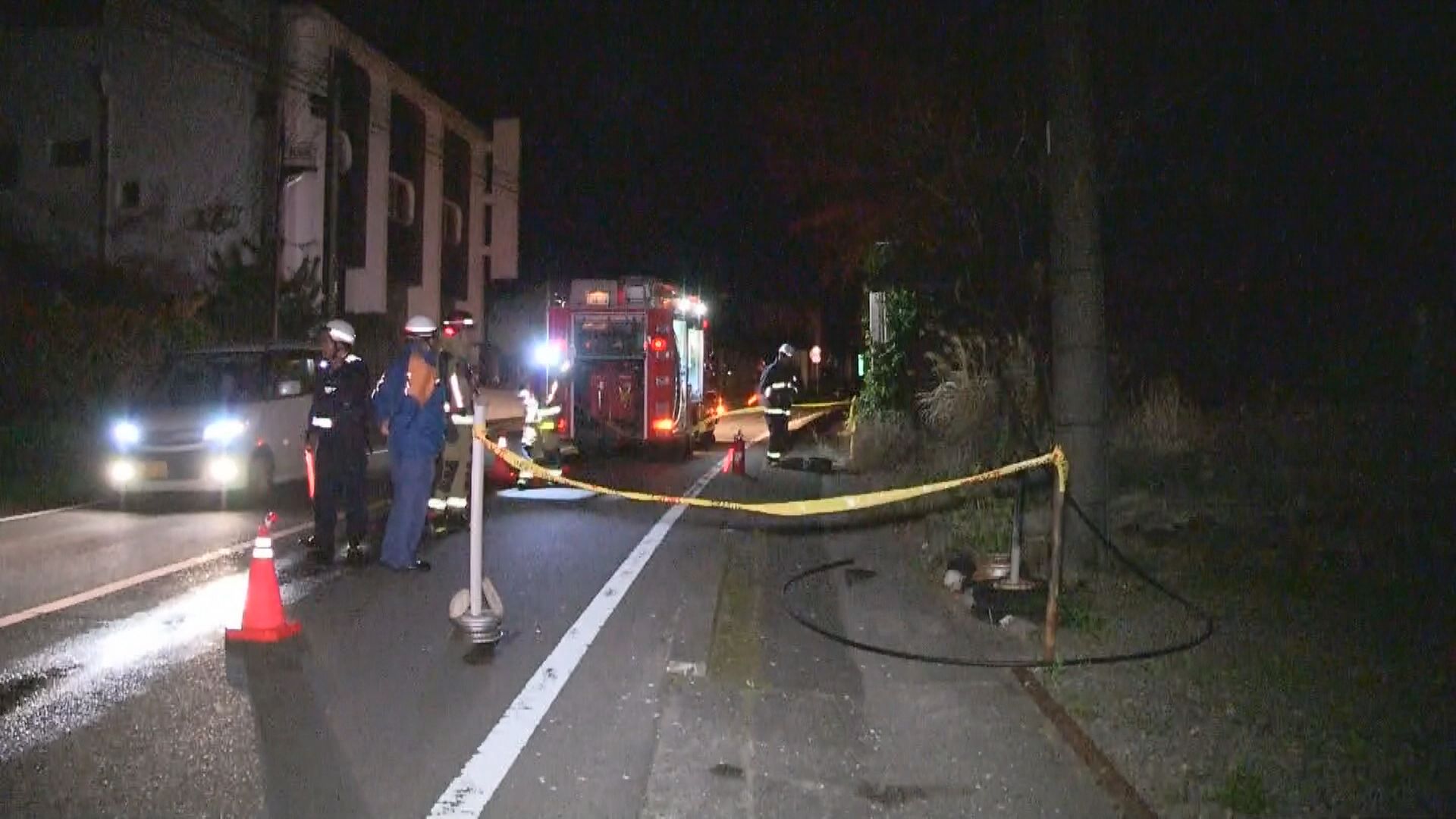 電線が切れて垂れ下がり、枯れ草焼ける…出水市野田町上名・下名で260戸