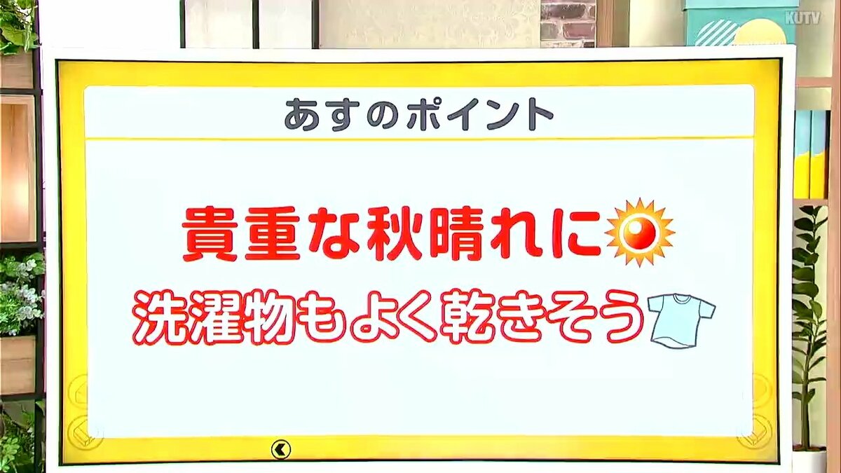 高知の天気　１７日　広い範囲で秋晴れ　洗濯日和の一日　山岸拓気象予報士が解説