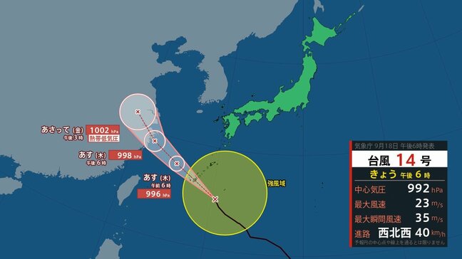 【台風情報】台風14号(プラサン)1時間におよそ40キロの速さで西北西へ 今後の進路や勢力を詳しく|TBS NEWS DIG