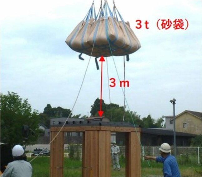 「がしゃん！」から「がっちり！」へ雪辱なるか…屋根貫通の木質耐震シェルターが進化！3トン砂袋の落下試験を公開へ　富山・射水市|TBS NEWS DIG