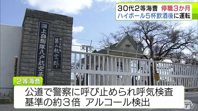 ハイボール5杯ほど飲酒後に車を運転　理由は運転代行に電話がつながらなかったから…　海上自衛隊が八戸航空基地所属の30代の2等海曹を停職3か月の懲戒処分に　「多くの人に迷惑をかけて大変申し訳ない」反省の言葉述べる|TBS NEWS DIG