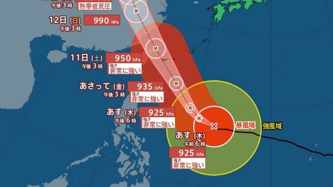 【台風情報】大型で非常に強い「台風9号（バービー）」10日（金）西北西に進み沖縄の南に接近予想　最大瞬間風速70m/s　　次の熱帯じょう乱も発生の見込み…日本への影響、進路は？7月19日（日）までの雨・風シミュレーションで確認　今後の気象情報に注意【気象庁発表 8日午後6時45分更新】|TBS NEWS DIG