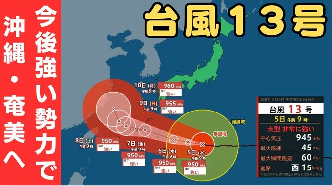 【台風13号（ドルフィン）】強い勢力で沖縄・奄美へ接近か　被災地・熊本では週後半に雨の可能性…土砂災害に要警戒　日本のはるか南東で“台風のたまご”発生…6日午前には台風に発達か【雨風シミュレーション】|TBS NEWS DIG