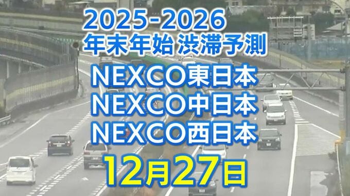 【27日に混雑するのはどこ？】綾瀬SIC付近で20キロ　豊田JCT付近・大津IC付近で15キロ　東北道～関越道～中央道～東名～名神～中国道～山陽道～九州道【NEXCO東日本・中日本・西日本 年末年始 高速道路 渋滞予測2025-2026】|TBS NEWS DIG