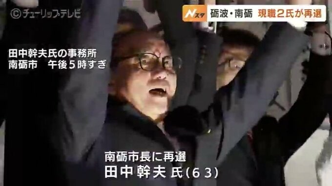 砺波・南砺市長選　現職の夏野修氏・田中幹夫氏がともに再選　１１月２８日から市政再スタート　富山　|　富山のニュース｜天気・防災｜チューリップテレビ