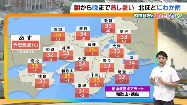 【近畿の天気】15日(水)はムシムシ感アップ 熱中症に警戒を 北の地域は午後ににわか雨で傘の出番も|TBS NEWS DIG