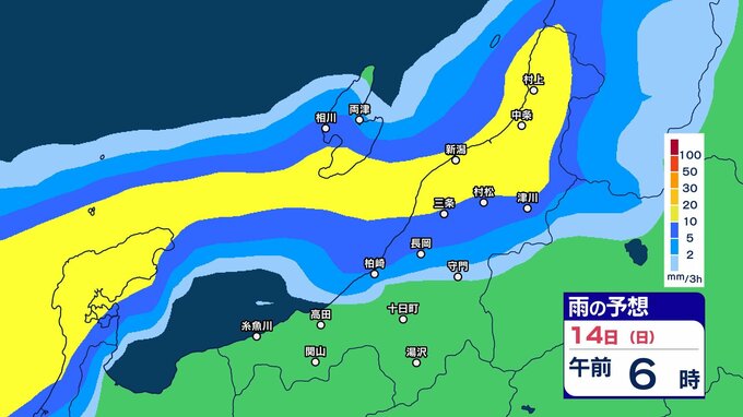 【大雨情報】新潟県内は14日は大雨か　前線南下し“バケツをひっくり返したような”激しい雷雨の恐れ　土砂災害に警戒【3時間ごとの雨シミュレーション・12日午後9時更新】　|　新潟のニュース・天気｜BSN NEWS｜BSN新潟放送
