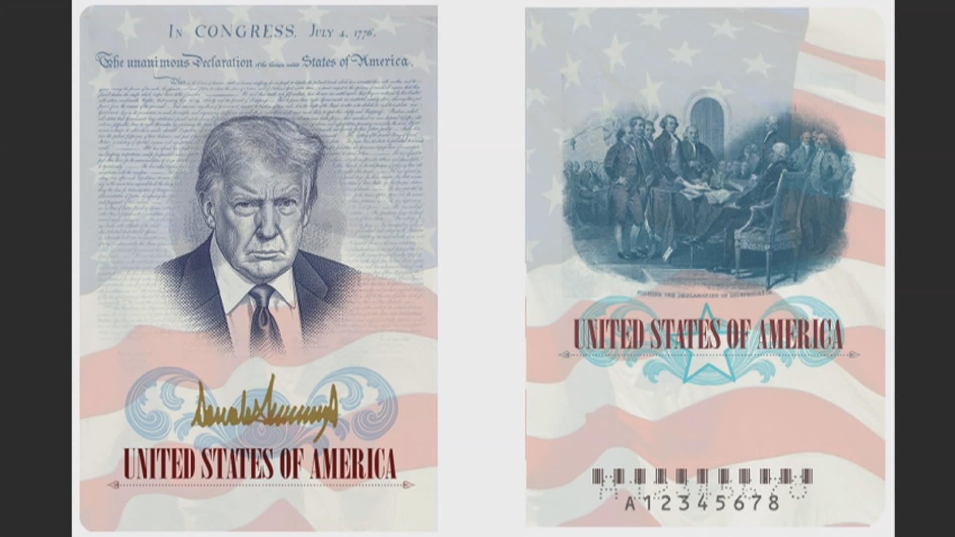 トランプ大統領の肖像描いた限定パスポート交付へ 建国250周年を記念