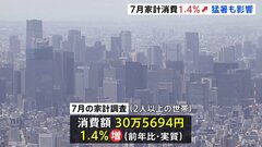 7月の家計消費＋1.4%　3か月連続でプラス　自動車購入や猛暑によるエアコン使用増の影響| TBS CROSS DIG with Bloomberg