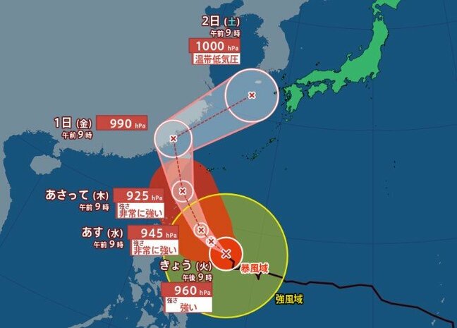 【台風21号 29日午前10時更新】31日にも “大型で非常に強い勢力” で沖縄の南へ【雨風の動きシミュレーション】30日から1日にかけ非常に強い風と大しけのおそれ|TBS NEWS DIG