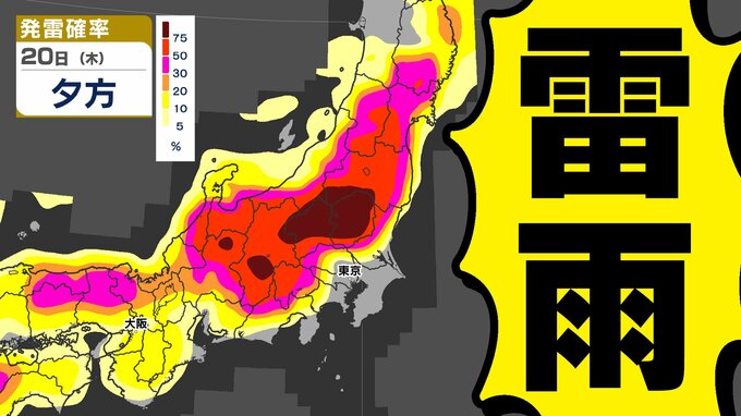 【関東甲信地方】「警報級大雨」おそれ　ゲリラ雷雨に注意　気象庁「大雨・落雷・降ひょう」注意呼びかけ【雨・雷シミュレーション ２０日（木）／ 週間天気予報】東京・神奈川・埼玉・千葉・群馬・栃木・茨城・山梨・長野|TBS NEWS DIG