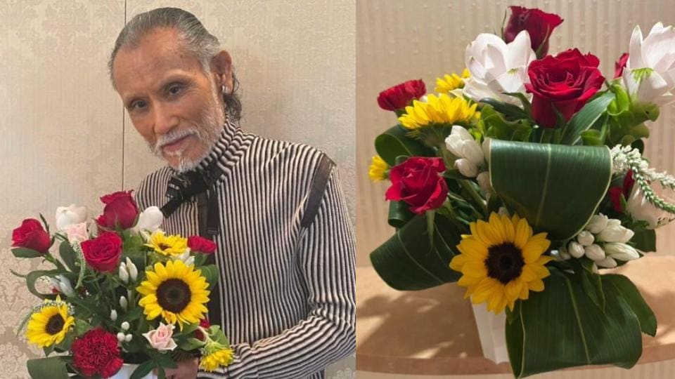 片岡鶴太郎】花を抱え笑顔「心静かに花と向き合う時間」 フラワー