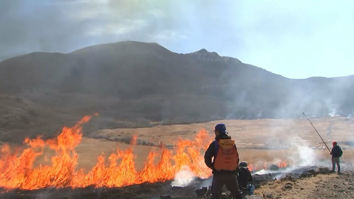 坊ガツル湿原で野焼き