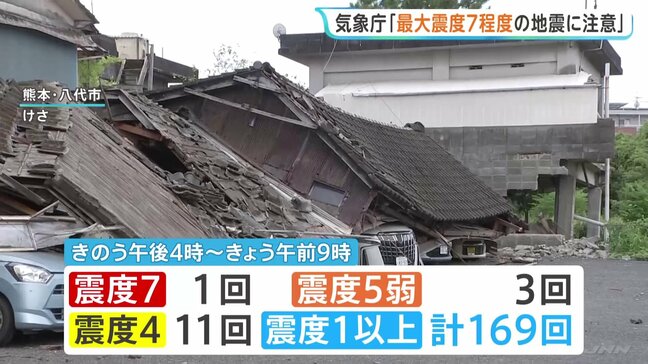 震度1以上の地震は計169回 今後も最大震度7程度の地震に注意 気象庁|TBS NEWS DIG