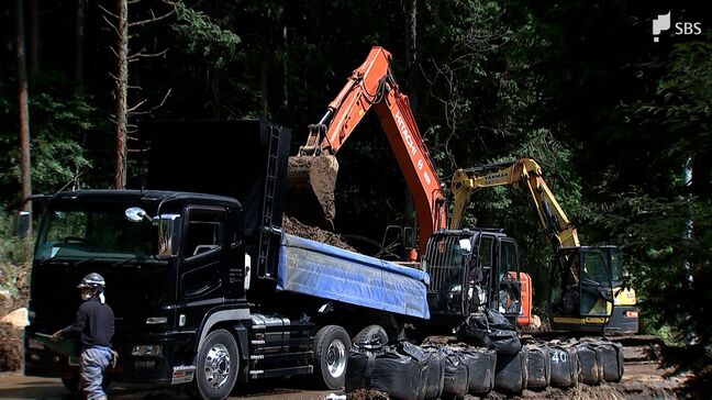 熱海市の県道で復旧作業 台風10号の大雨で土砂崩れ ガードレールも流され開通の目途立たず＝静岡県|TBS NEWS DIG