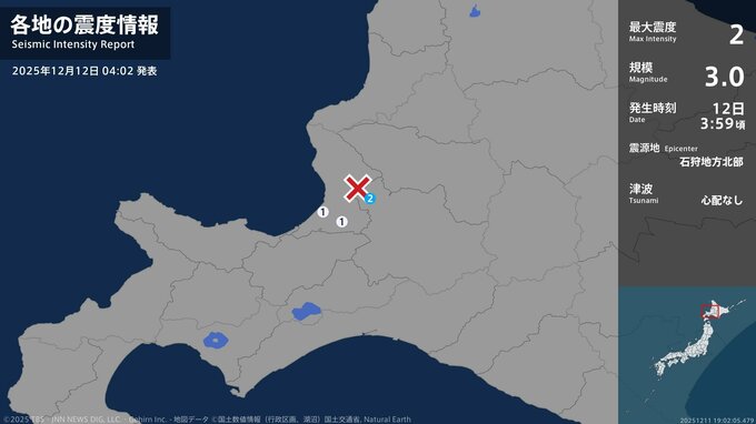 北海道で最大震度2の地震　北海道・月形町|TBS NEWS DIG