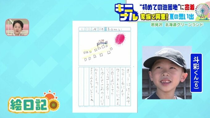 初めて家族で遊園地に行った思い出を描いた斗彩(トア)くんの絵日記